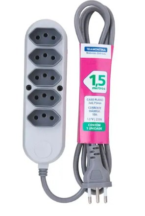 Cabo de Extensão com Acoplador e Protetor de Sobretensão Médio 5m