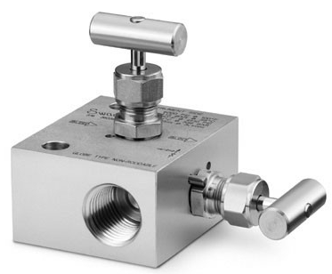 Manifold de 2 Válvulas para Instrumentação em Aço Inoxidável, Haste com Ponta Esférica, Ex