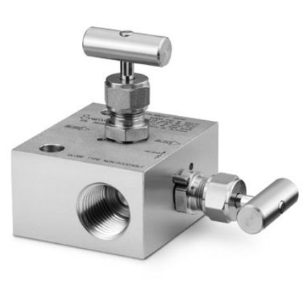 Manifold de 2 Válvulas para Instrumentação em Aço Inoxidável, Haste com Ponta Esférica, Ex