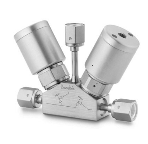 Monobloco de 3 portas com 2 válvulas e 3 portas selado por diafragma 316L VIM/VAR UHP, cam